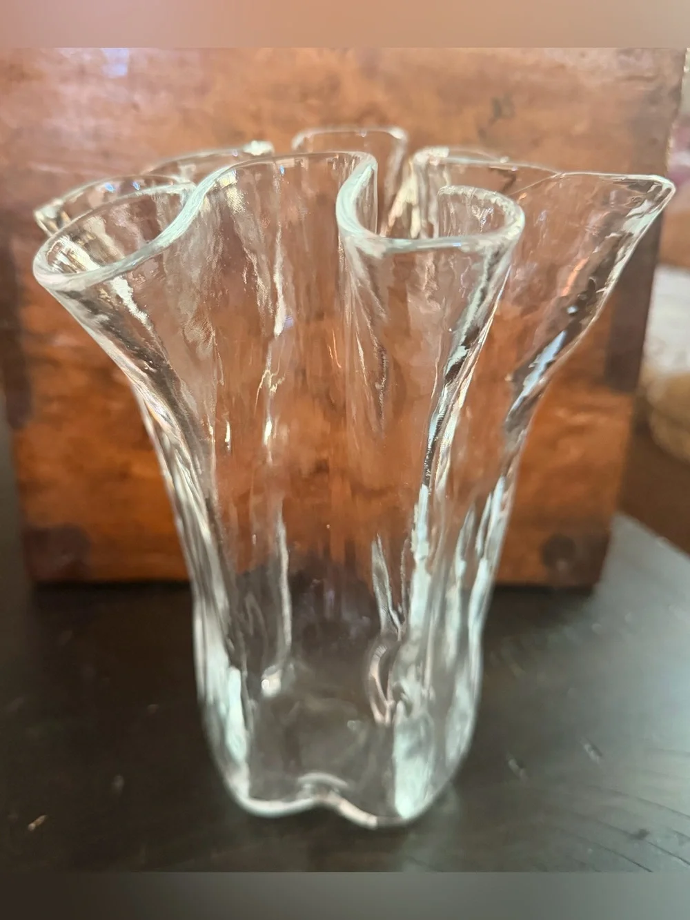 Vintage Sturdy Handmade Textured Glass Ruffled Vase - Holds flowers beautifully - Picture 2 of 13